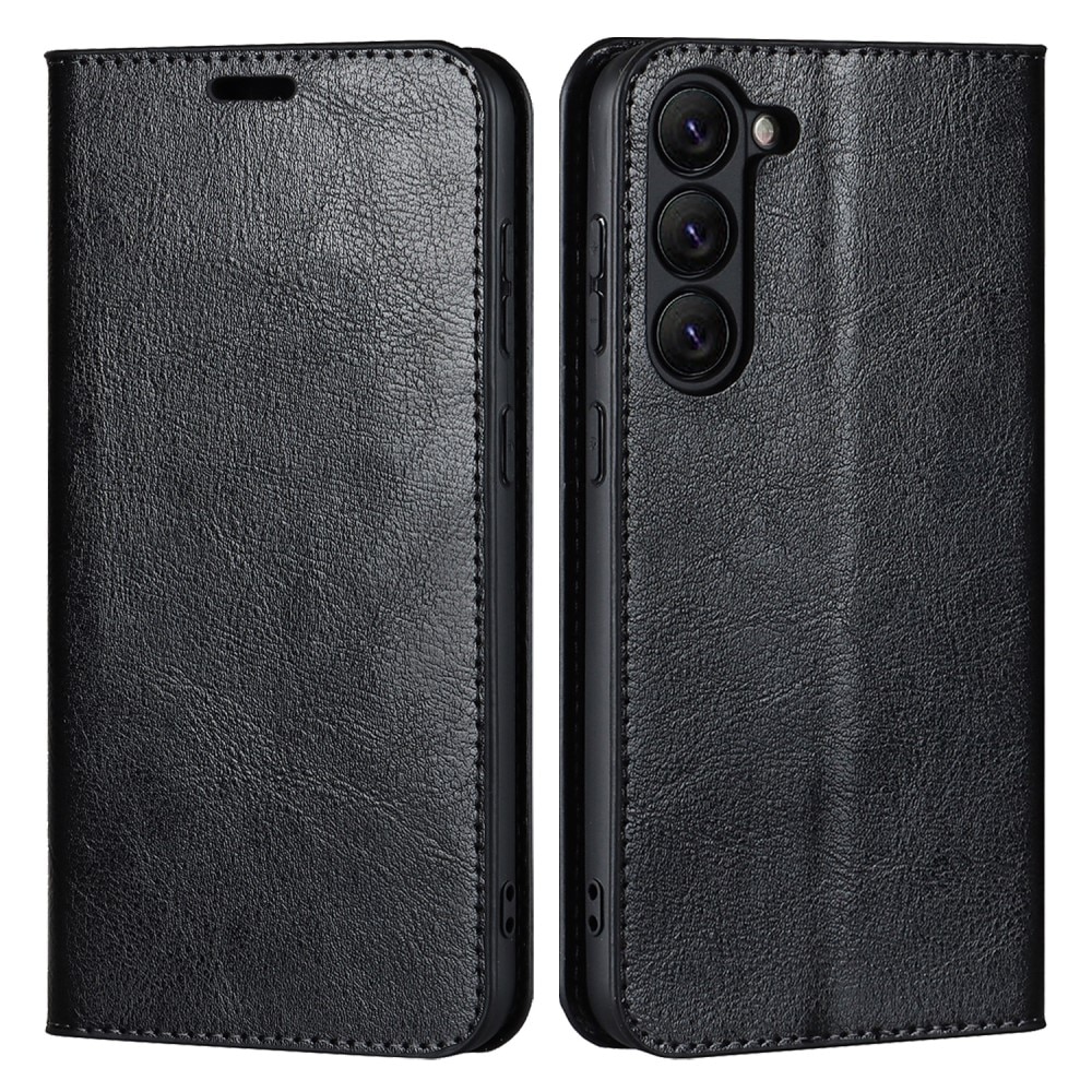 Funda cartera de cuero genuino Samsung Galaxy S23 Negro