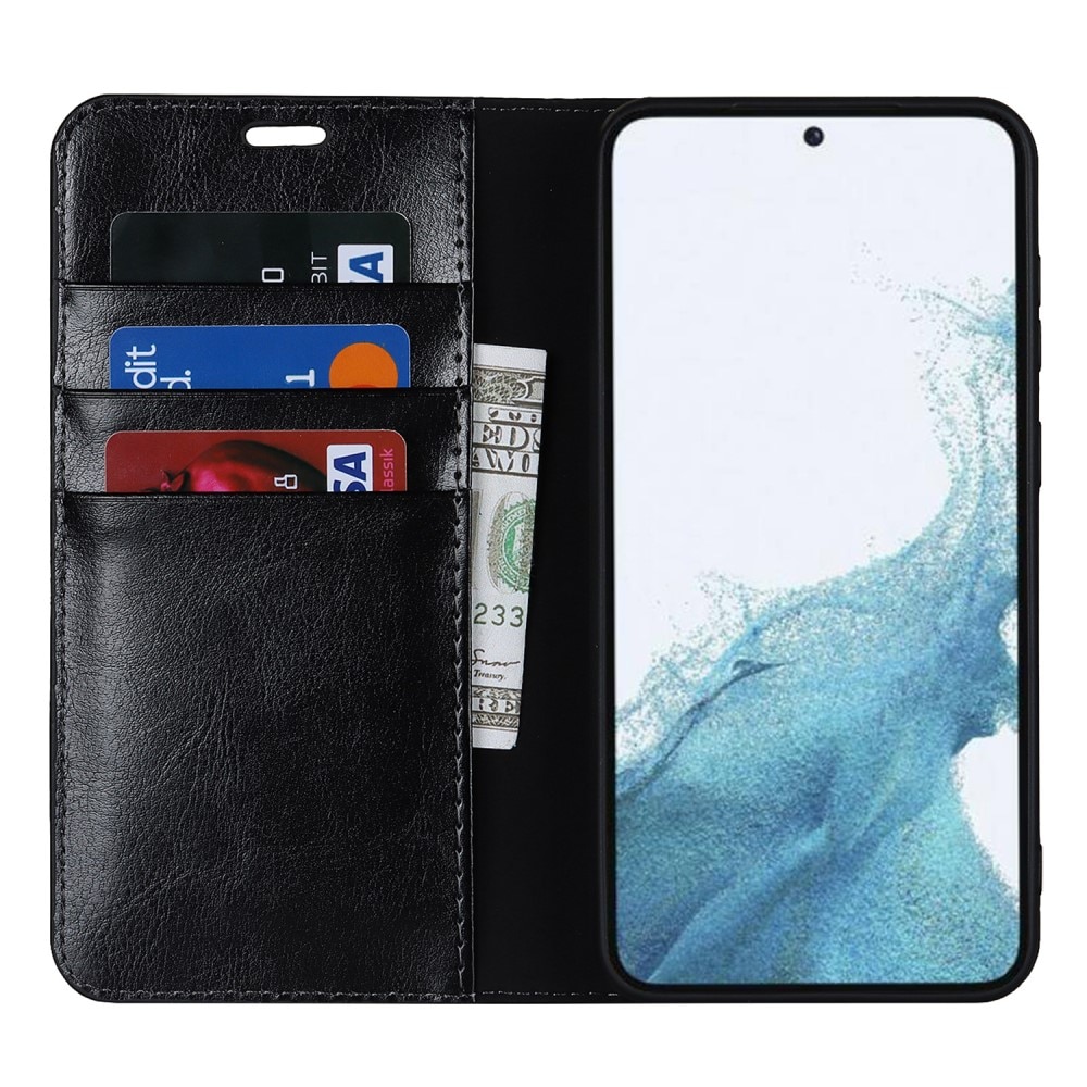 Funda cartera de cuero genuino Samsung Galaxy S23 Negro