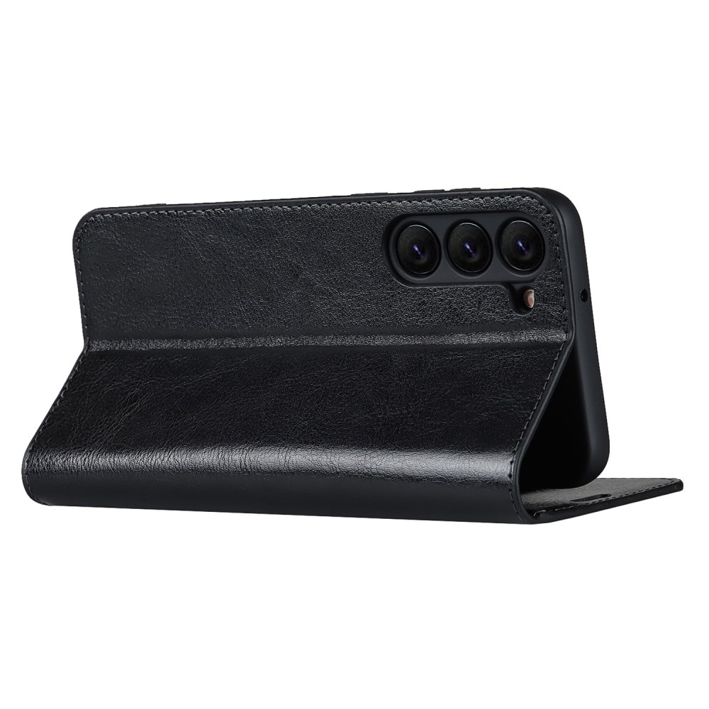 Funda cartera de cuero genuino Samsung Galaxy S23 Negro