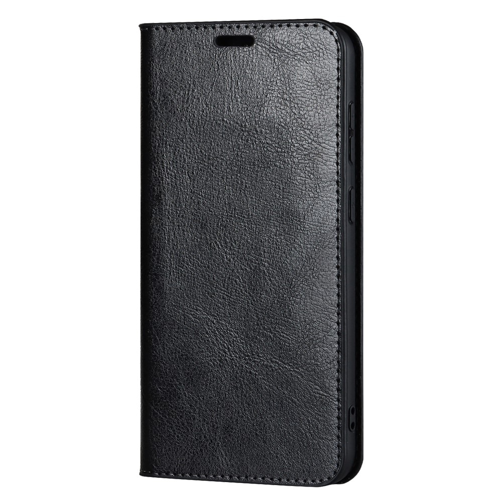 Funda cartera de cuero genuino Samsung Galaxy S23 Negro