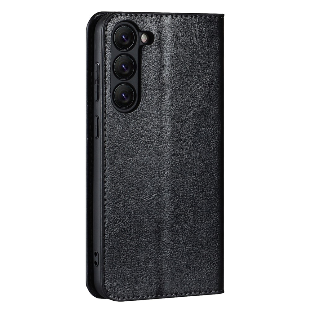 Funda cartera de cuero genuino Samsung Galaxy S23 Negro