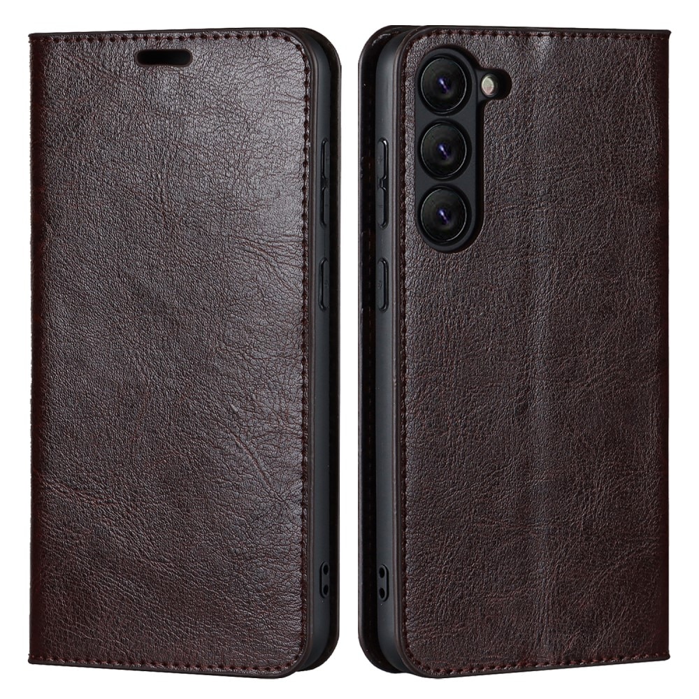 Funda cartera de cuero genuino Samsung Galaxy S23 marrón oscuro