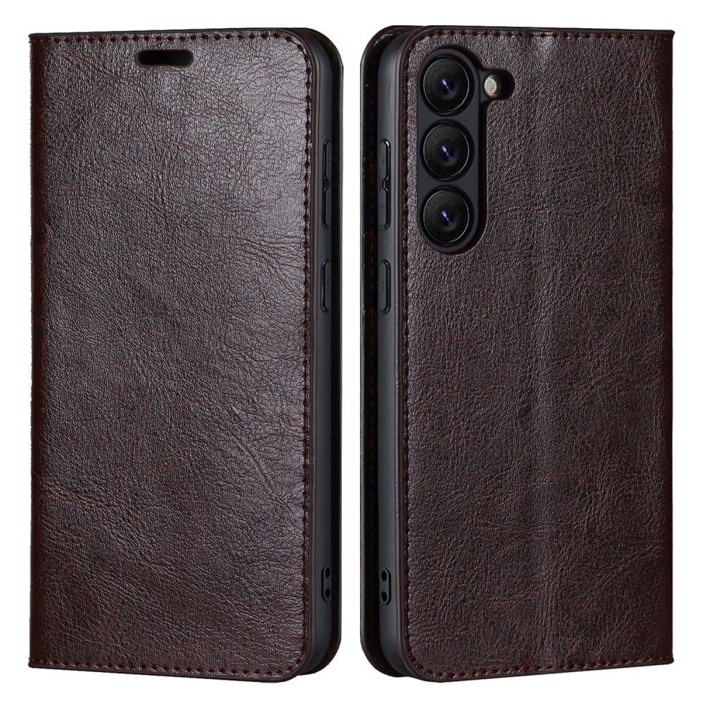 Funda cartera de cuero genuino Samsung Galaxy S23 Marrón oscuro