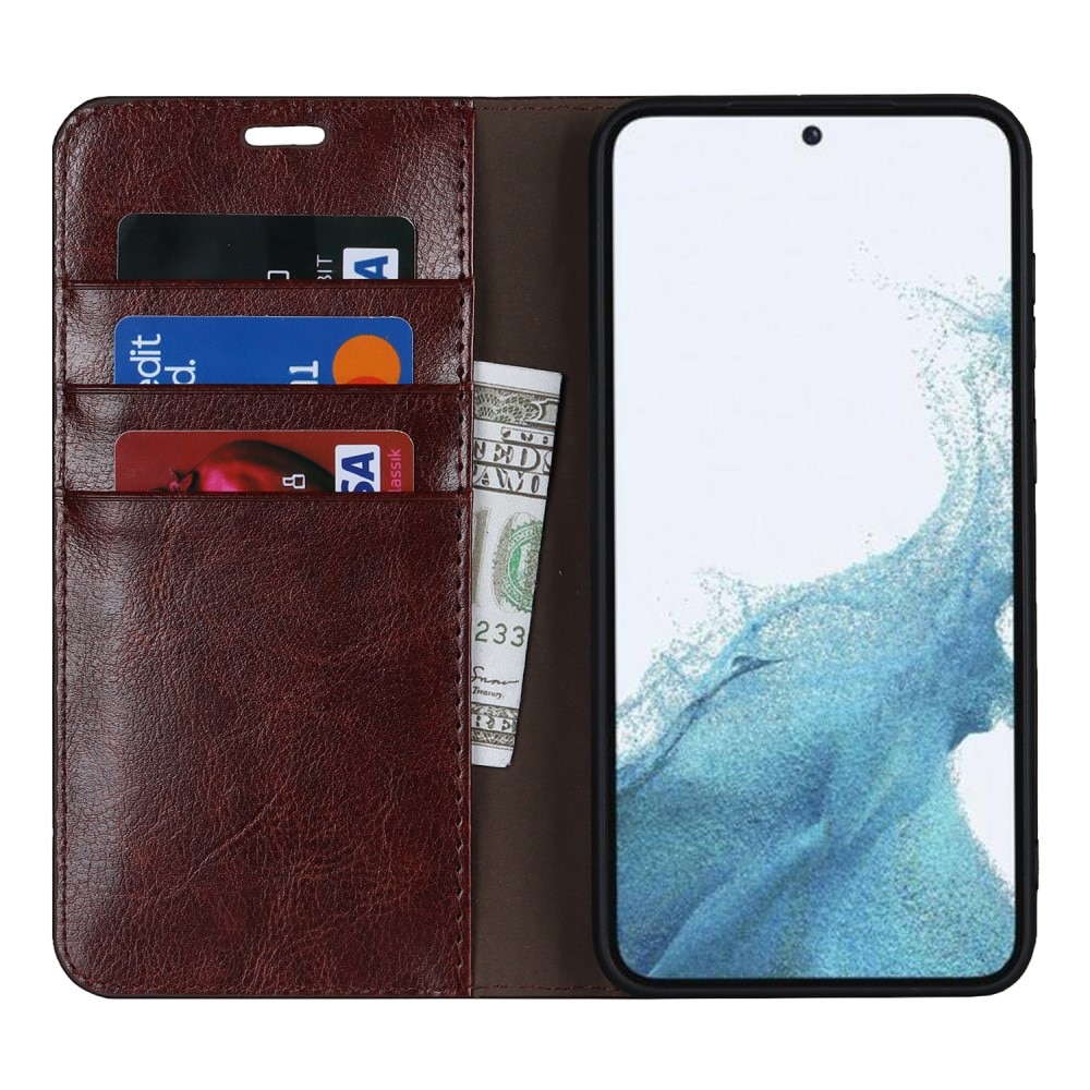 Funda cartera de cuero genuino Samsung Galaxy S23 Marrón oscuro