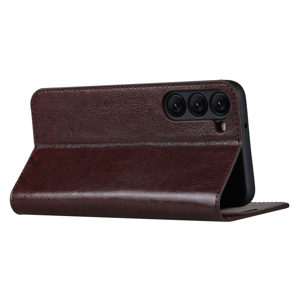 Funda cartera de cuero genuino Samsung Galaxy S23 Marrón oscuro