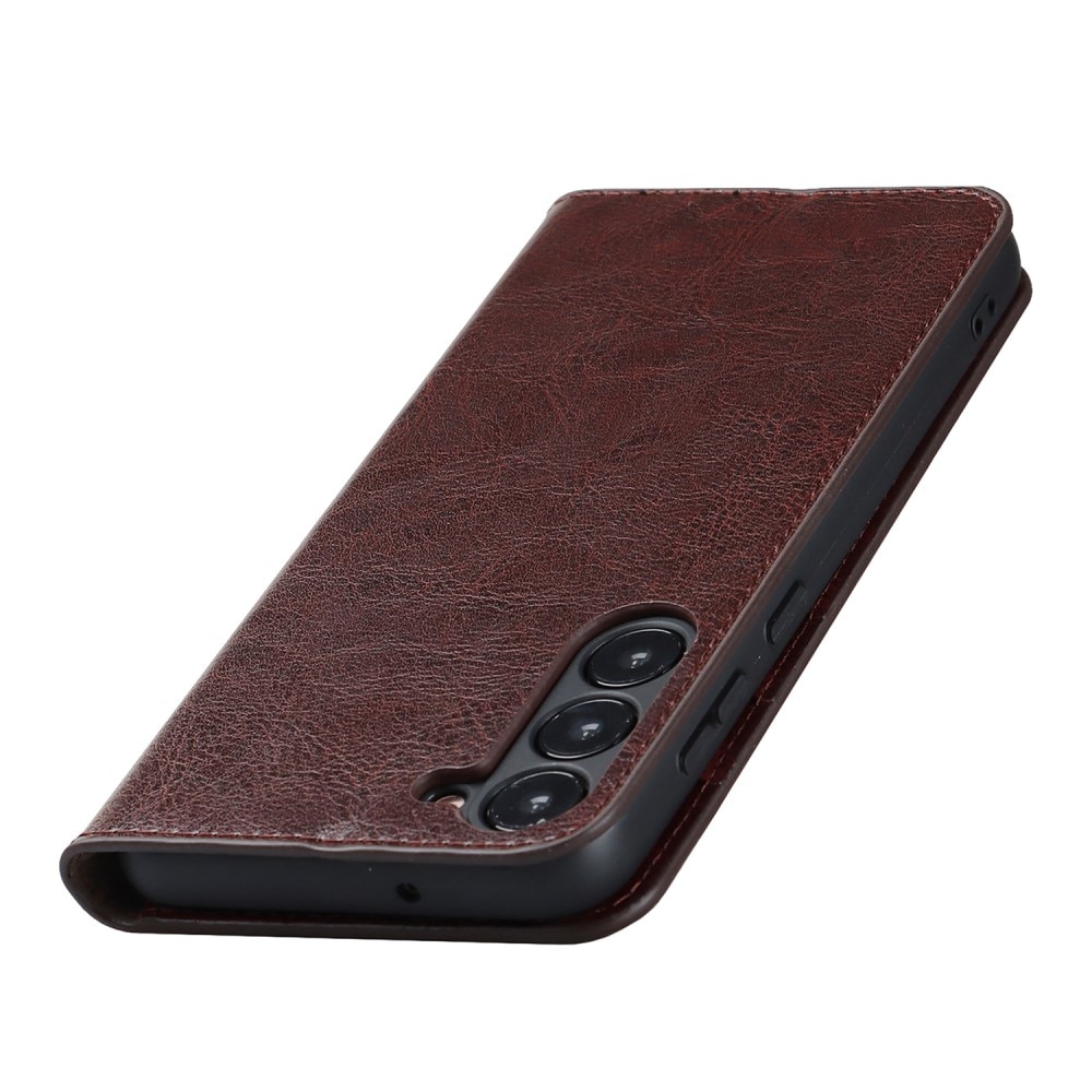 Funda cartera de cuero genuino Samsung Galaxy S23 marrón oscuro