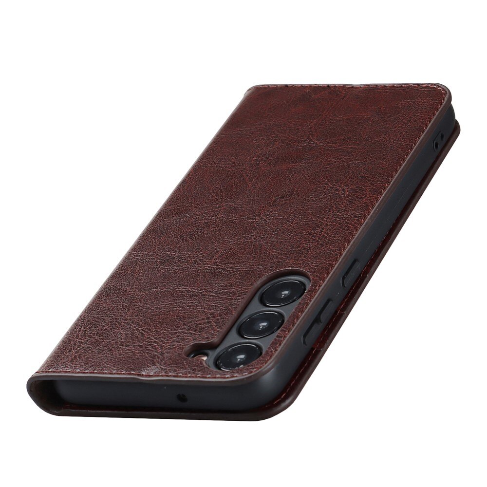 Funda cartera de cuero genuino Samsung Galaxy S23 Marrón oscuro