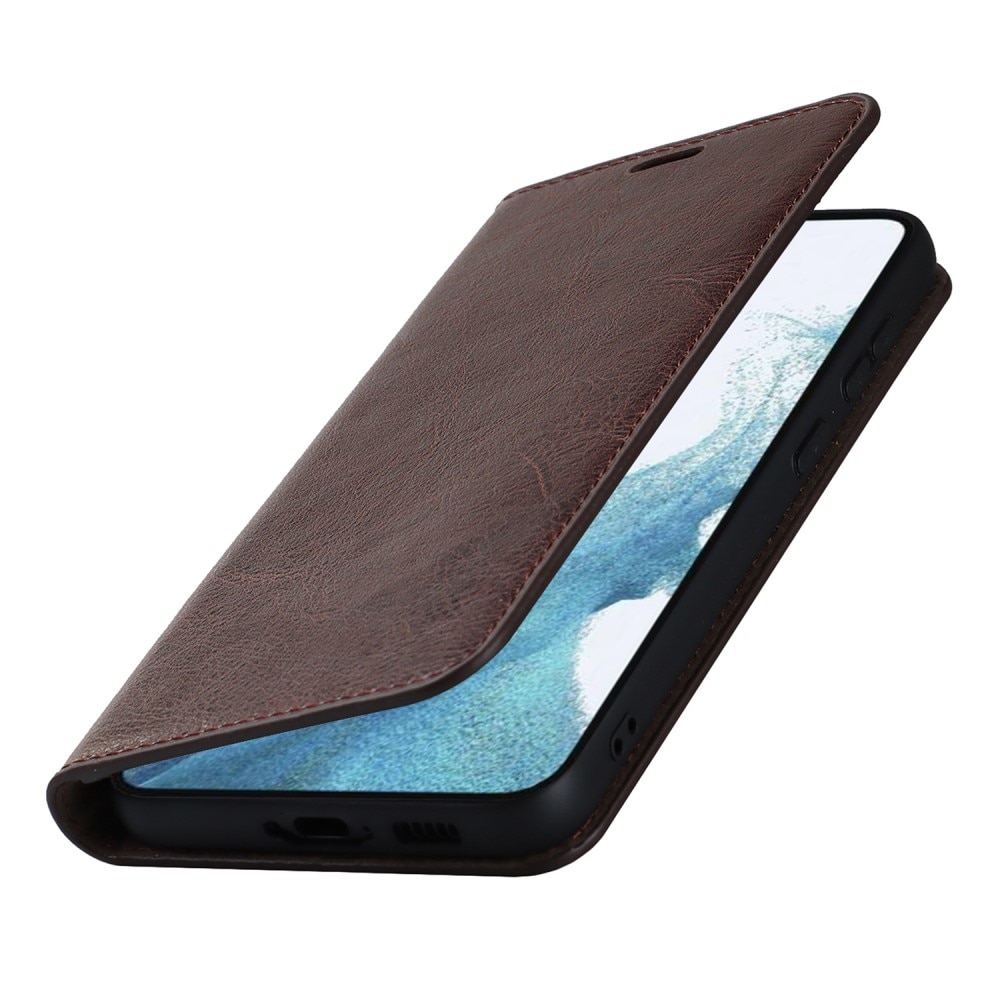 Funda cartera de cuero genuino Samsung Galaxy S23 Marrón oscuro