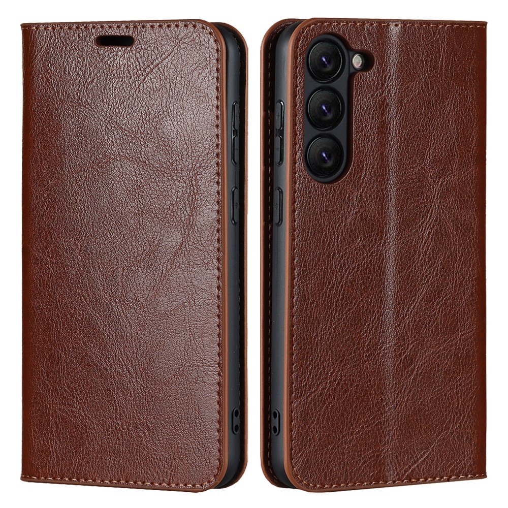 Funda cartera de cuero genuino Samsung Galaxy S23 Marrón