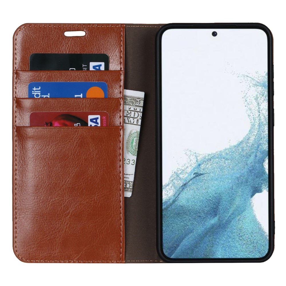 Funda cartera de cuero genuino Samsung Galaxy S23 Marrón