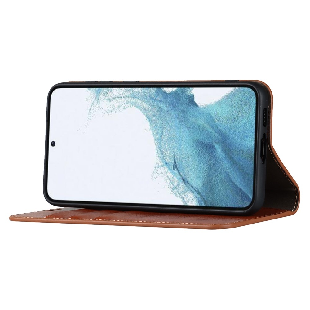 Funda cartera de cuero genuino Samsung Galaxy S23 Marrón