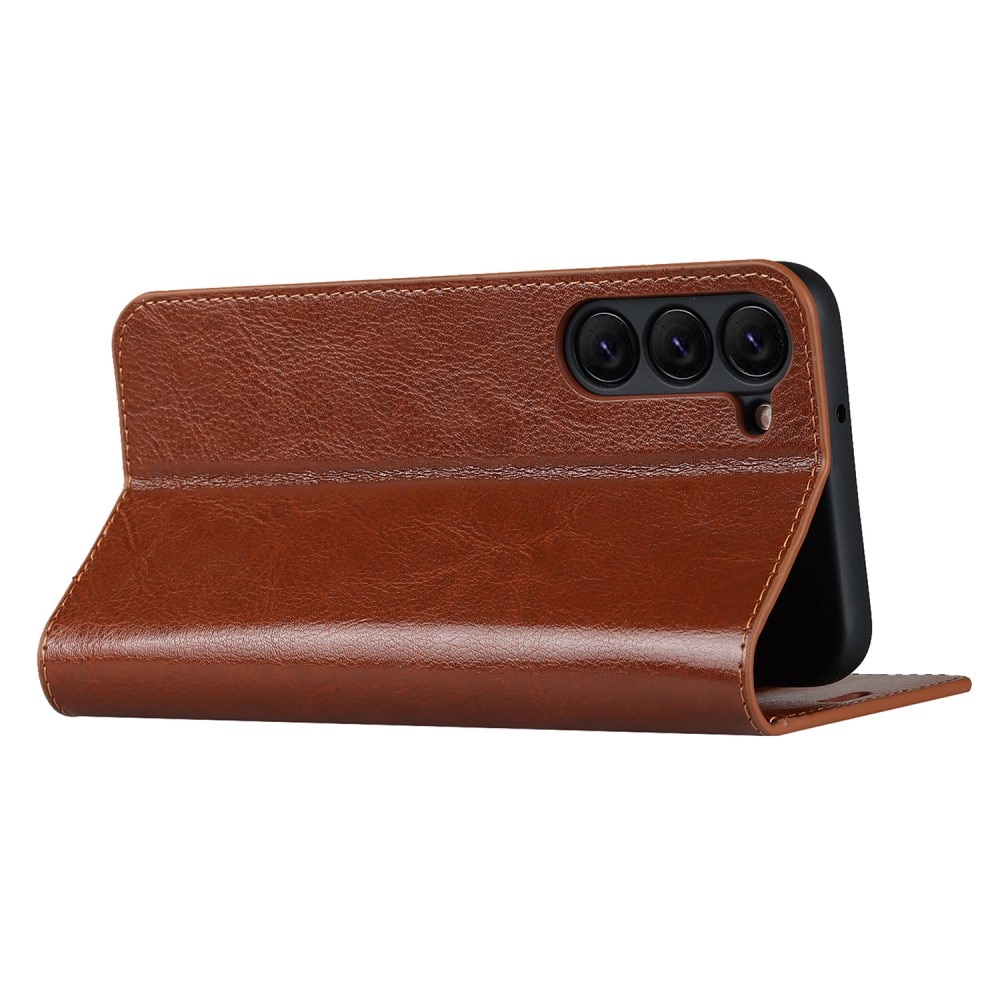 Funda cartera de cuero genuino Samsung Galaxy S23 Marrón
