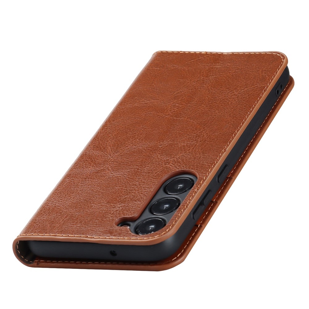 Funda cartera de cuero genuino Samsung Galaxy S23 marrón