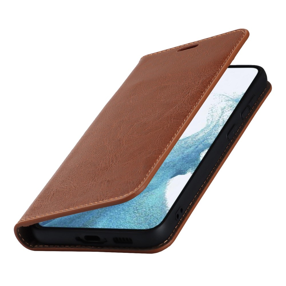 Funda cartera de cuero genuino Samsung Galaxy S23 marrón