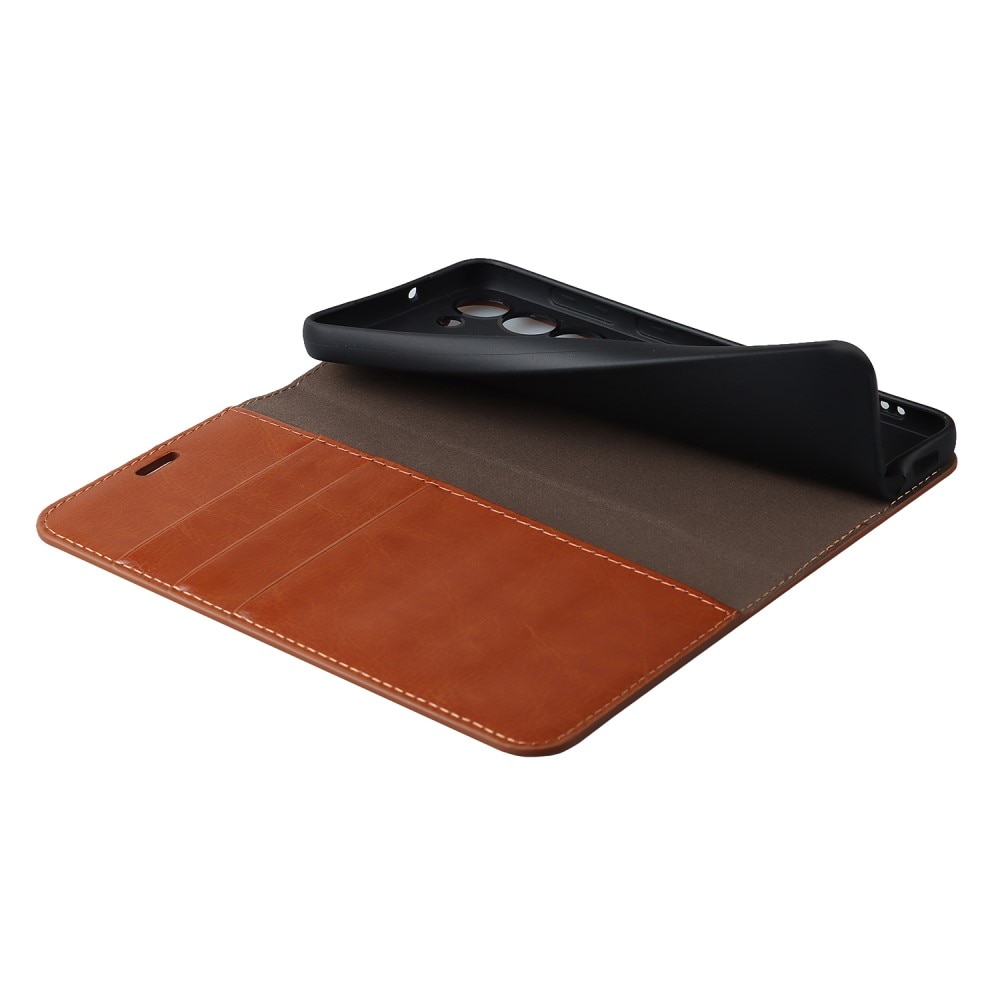 Funda cartera de cuero genuino Samsung Galaxy S23 Marrón