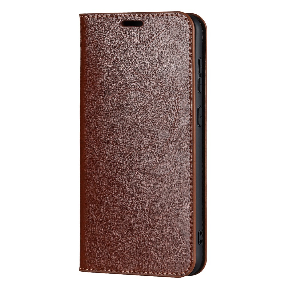 Funda cartera de cuero genuino Samsung Galaxy S23 Marrón