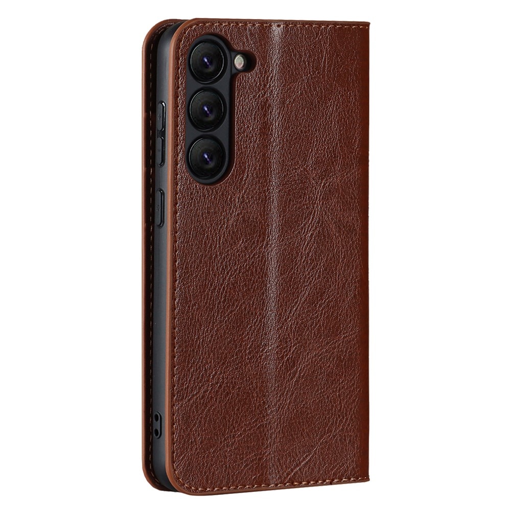 Funda cartera de cuero genuino Samsung Galaxy S23 Marrón
