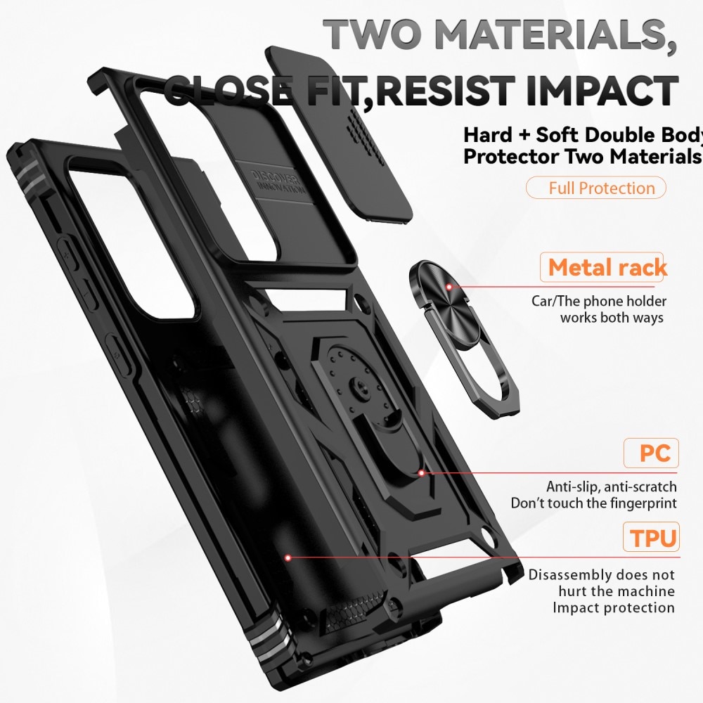 Funda híbrida Ring y Protector Cámara Samsung Galaxy S24 Ultra Negro