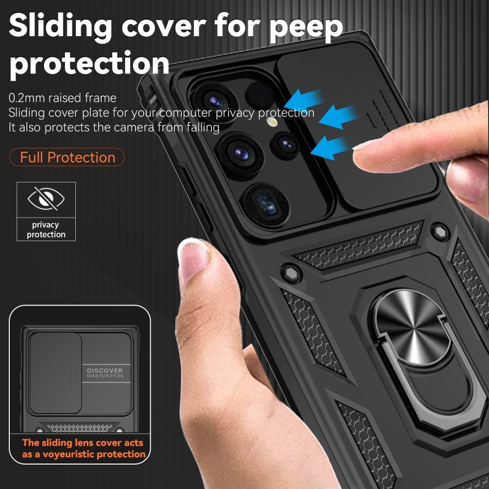 Funda híbrida Ring y Protector Cámara Samsung Galaxy S24 Ultra Negro