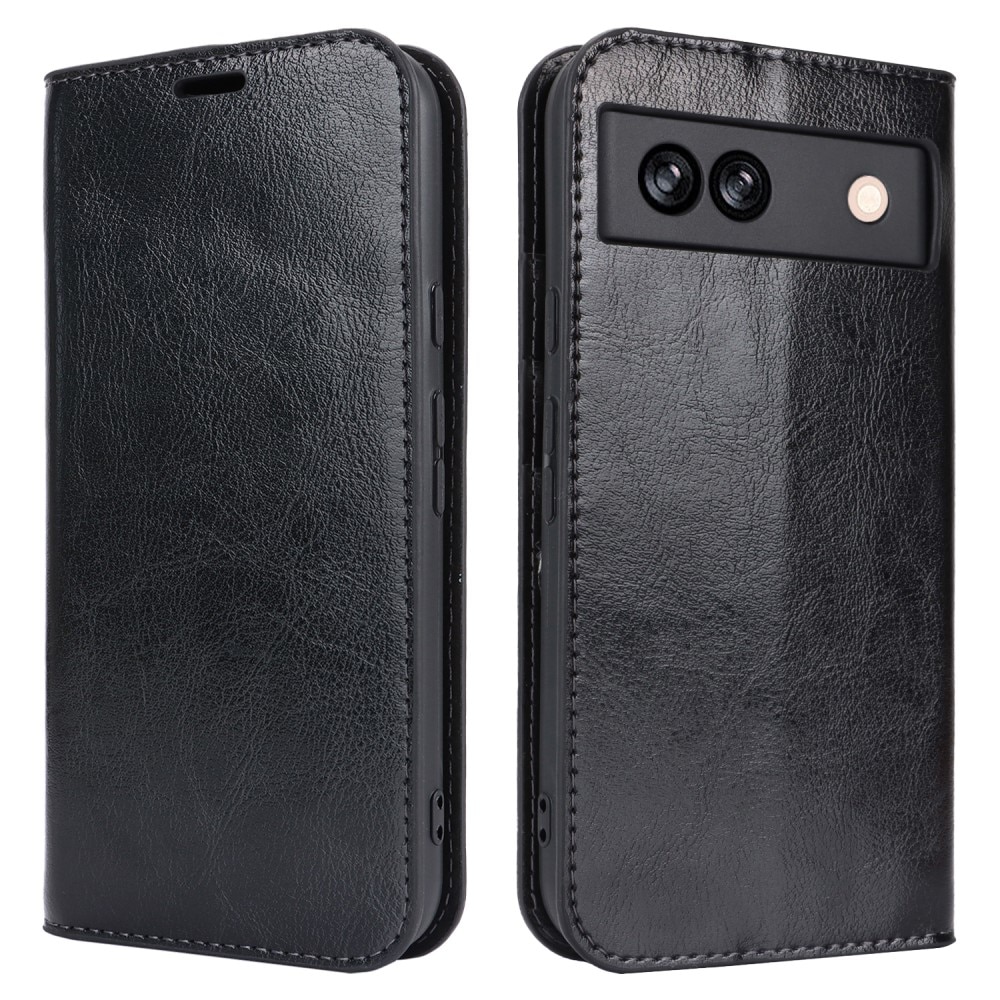 Funda cartera de cuero genuino Google Pixel 8a Negro