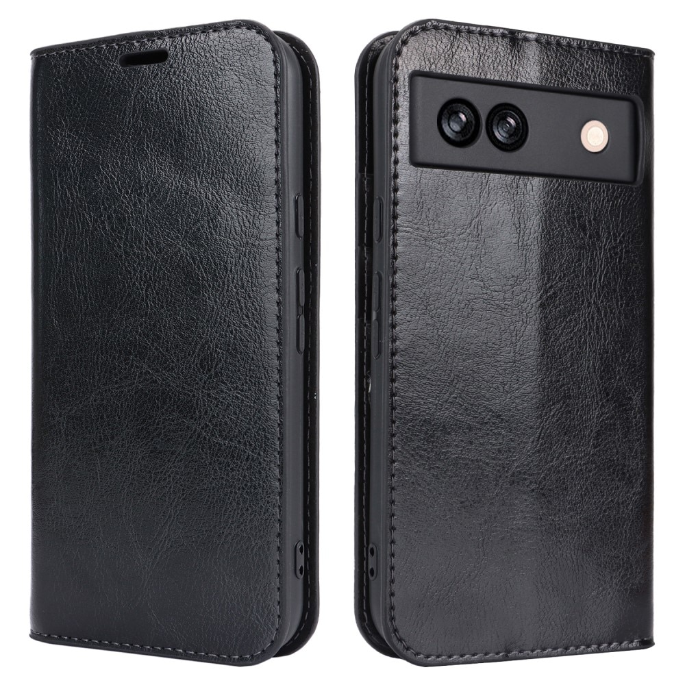 Funda cartera de cuero genuino Google Pixel 8a negro