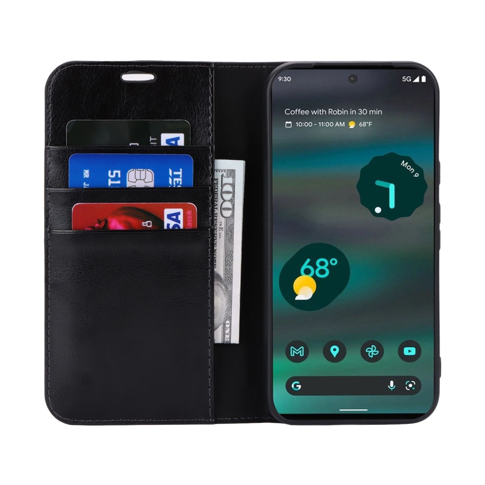 Funda cartera de cuero genuino Google Pixel 8a Negro