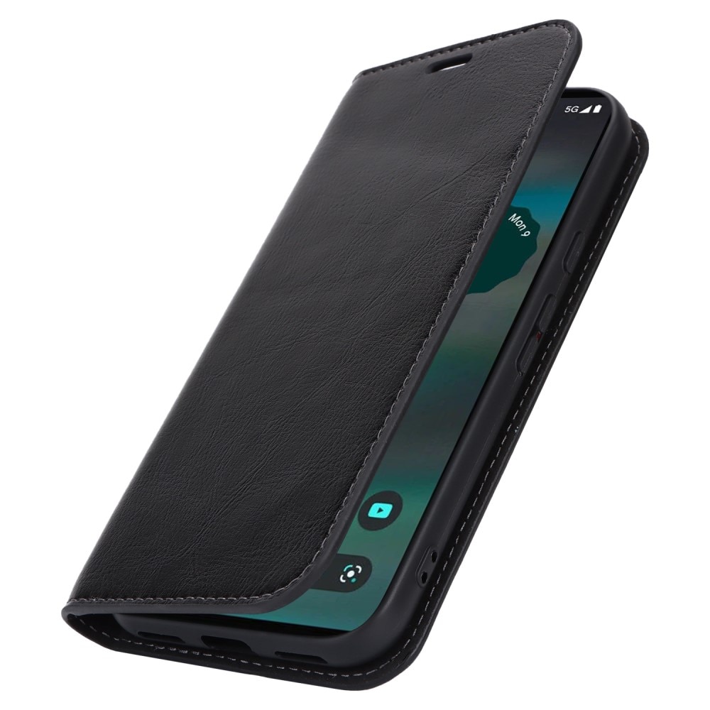 Funda cartera de cuero genuino Google Pixel 8a negro