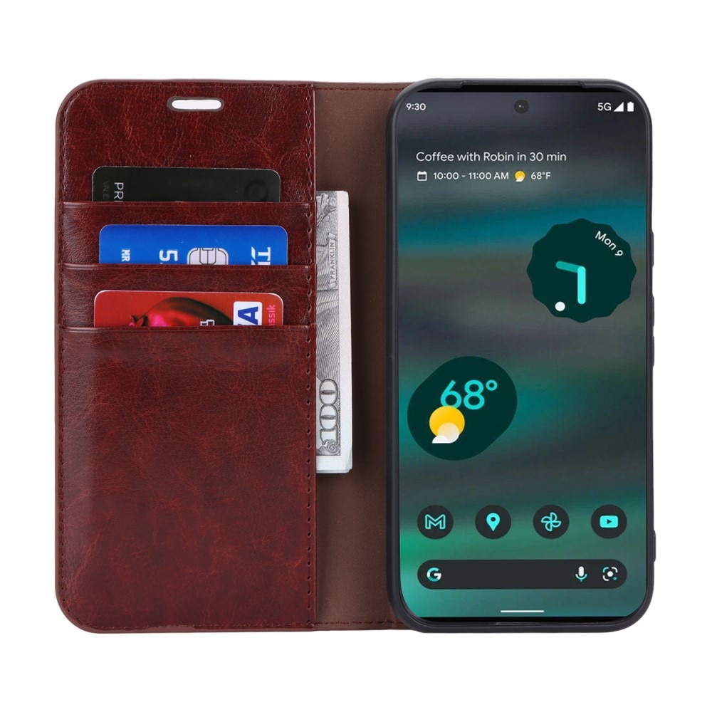 Funda cartera de cuero genuino Google Pixel 8a Marrón oscuro