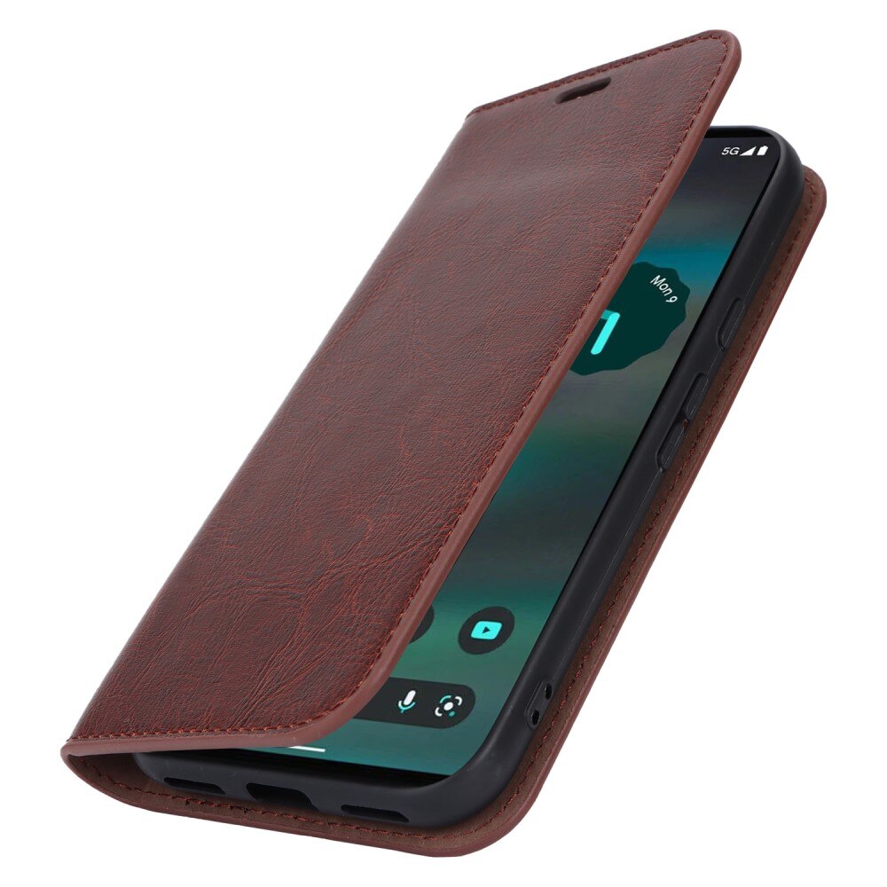 Funda cartera de cuero genuino Google Pixel 8a marrón oscuro