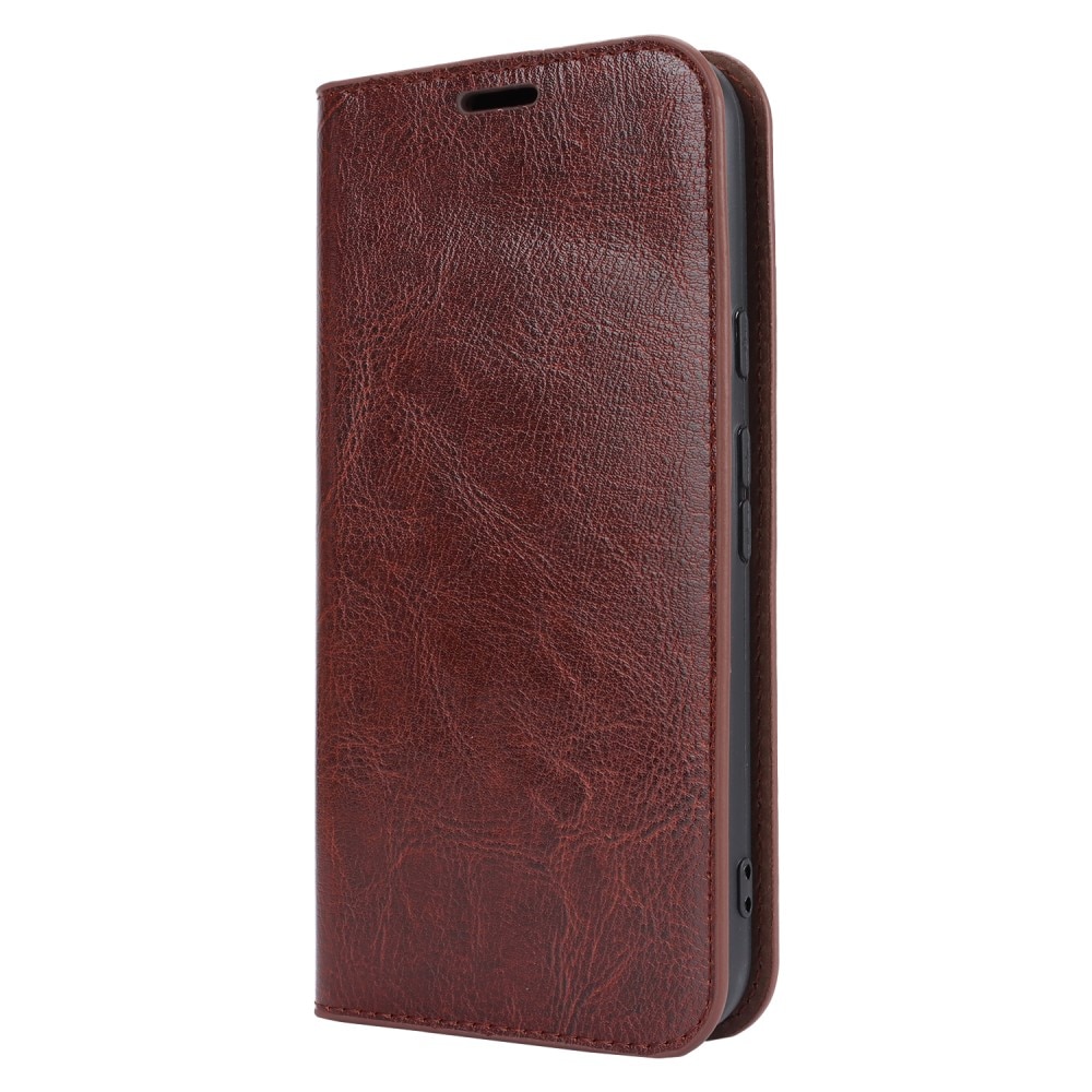 Funda cartera de cuero genuino Google Pixel 8a marrón oscuro