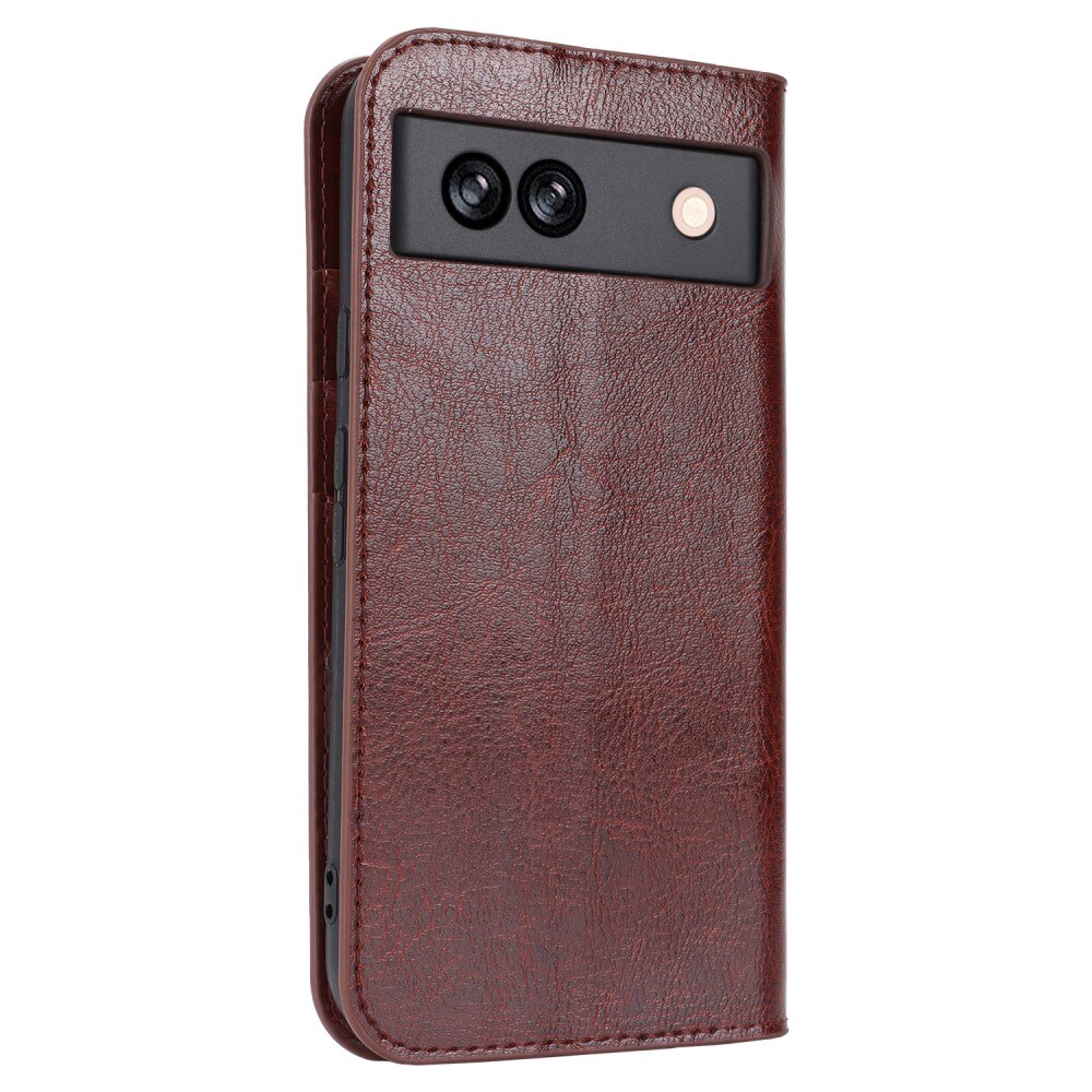 Funda cartera de cuero genuino Google Pixel 8a marrón oscuro