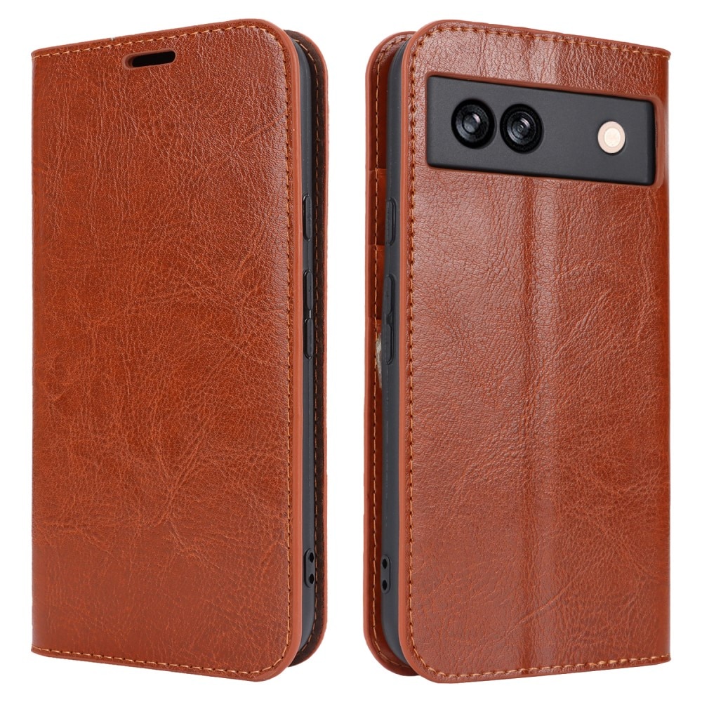 Funda cartera de cuero genuino Google Pixel 8a Marrón