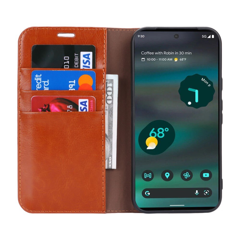 Funda cartera de cuero genuino Google Pixel 8a Marrón