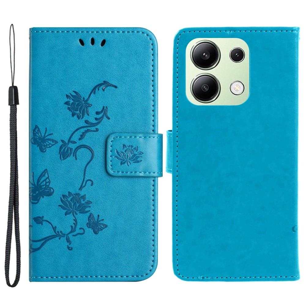 Funda de Cuero con Mariposas Xiaomi Redmi Note 13 4G, Azul