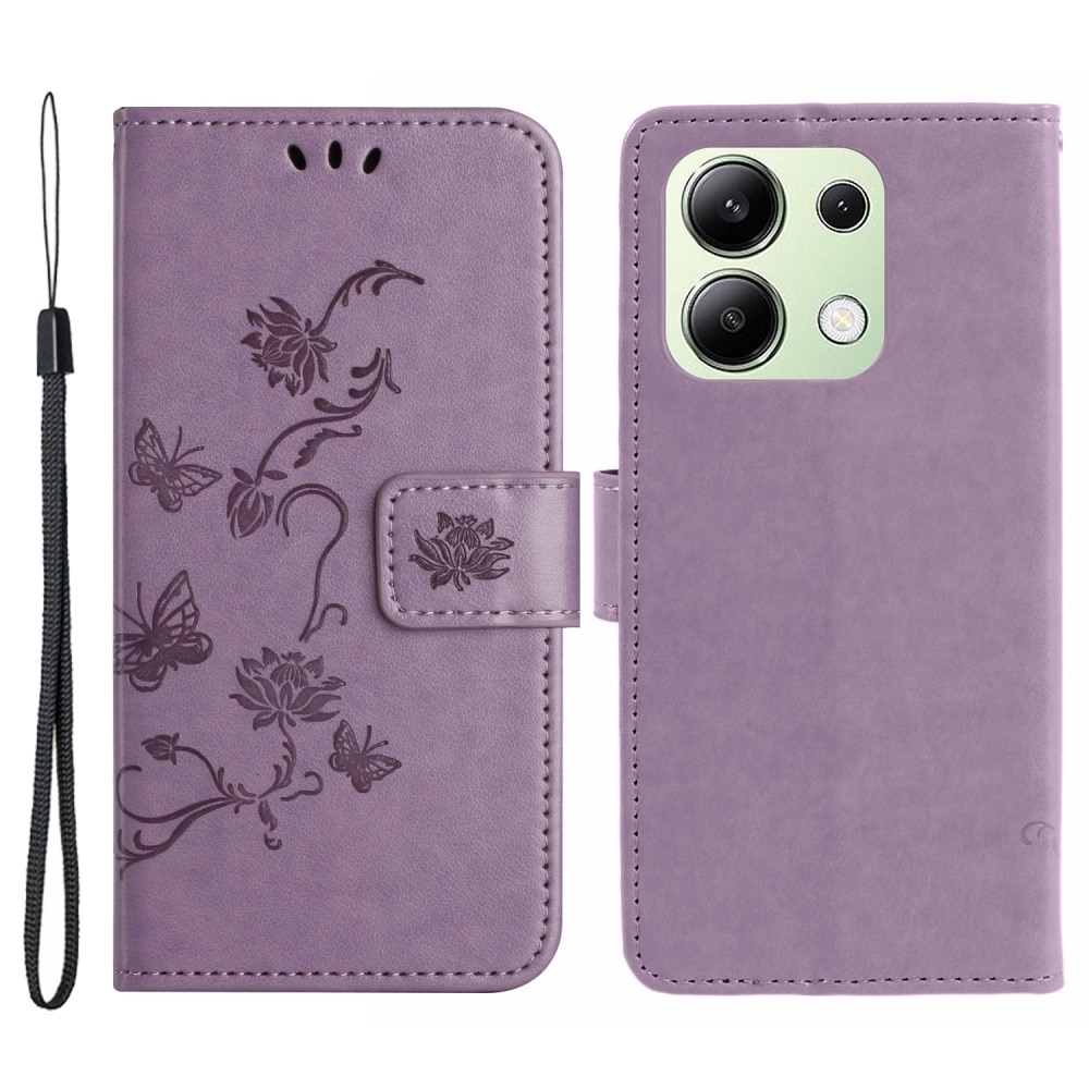 Funda de Cuero con Mariposas Xiaomi Redmi Note 13 4G, violeta