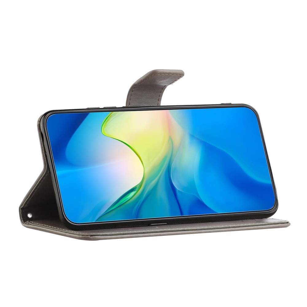 Funda de Cuero con Mariposas Xiaomi Redmi Note 13 4G, Gris