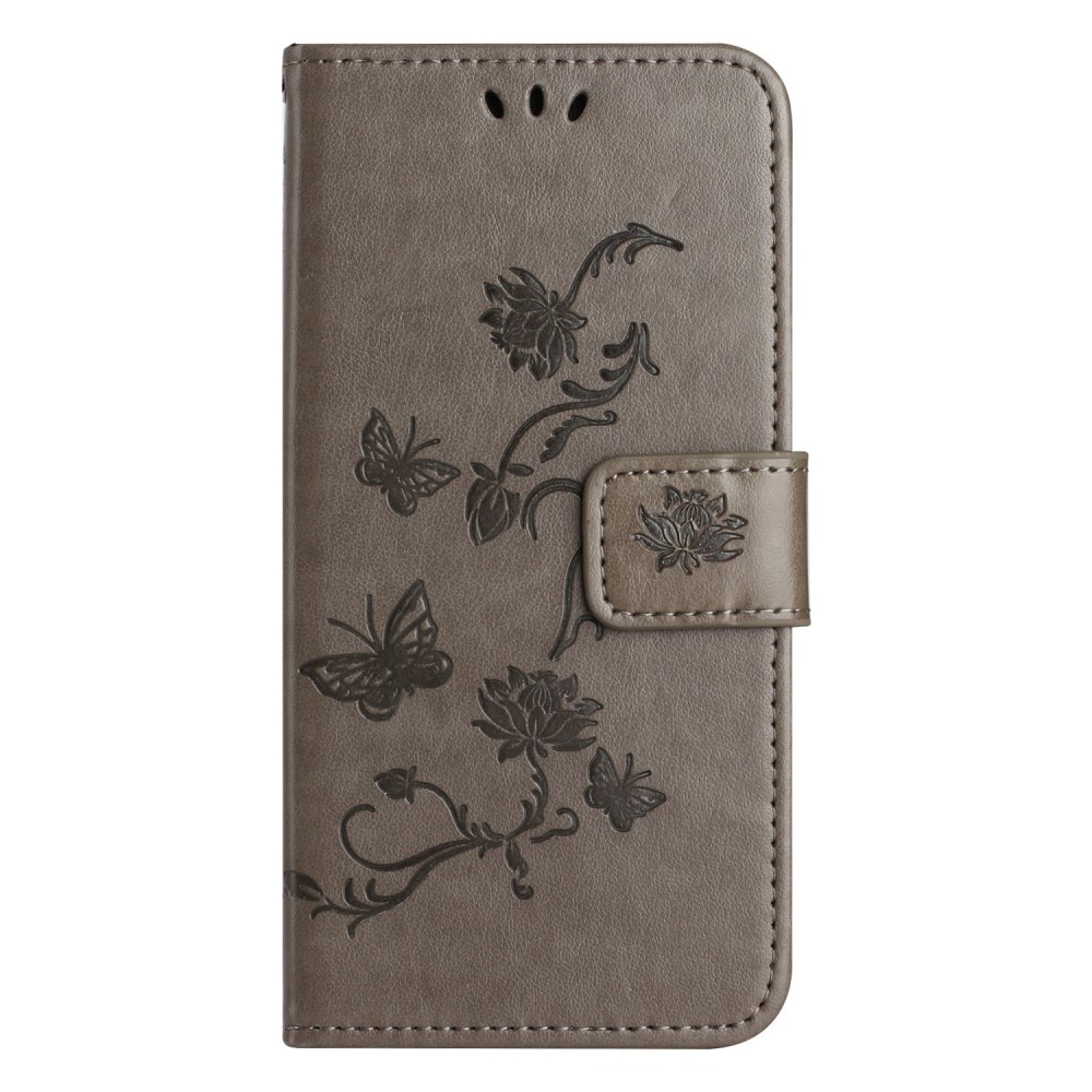 Funda de Cuero con Mariposas Xiaomi Redmi Note 13 4G, gris