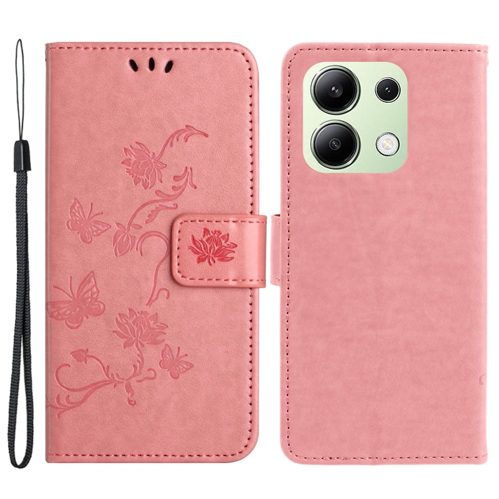 Funda de Cuero con Mariposas Xiaomi Redmi Note 13 4G, rosado