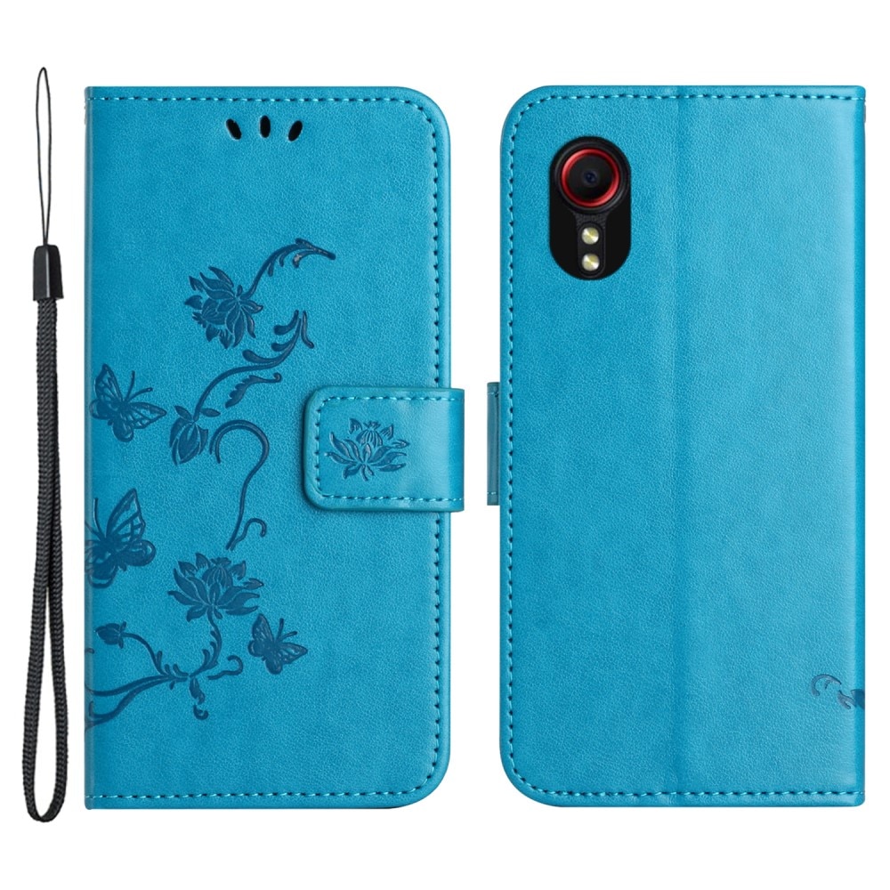 Funda de Cuero con Mariposas Samsung Galaxy Xcover 7, azul