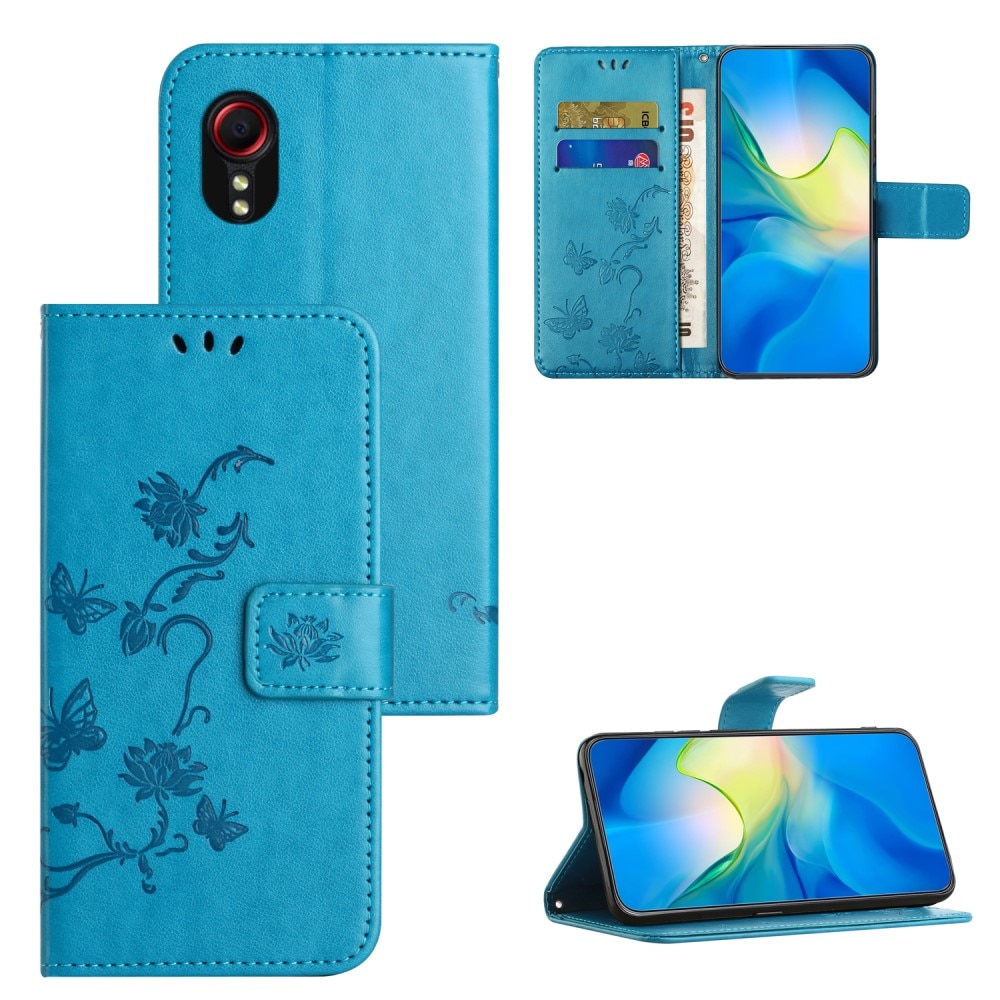 Funda de Cuero con Mariposas Samsung Galaxy Xcover 7, Azul