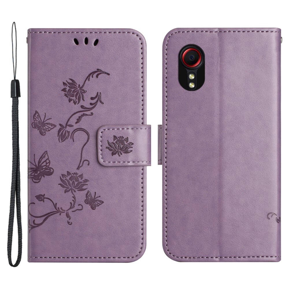 Funda de Cuero con Mariposas Samsung Galaxy Xcover 7, Púrpura