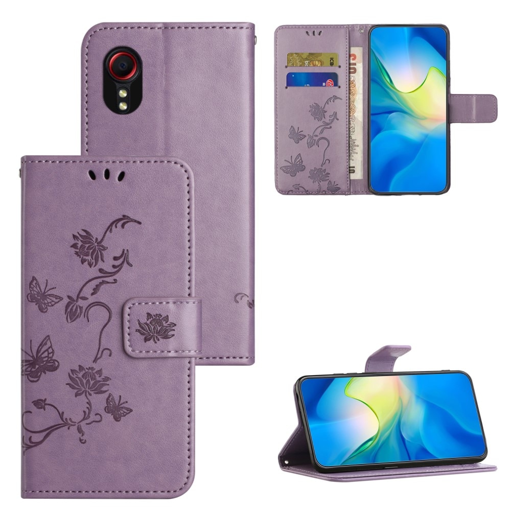 Funda de Cuero con Mariposas Samsung Galaxy Xcover 7, Púrpura