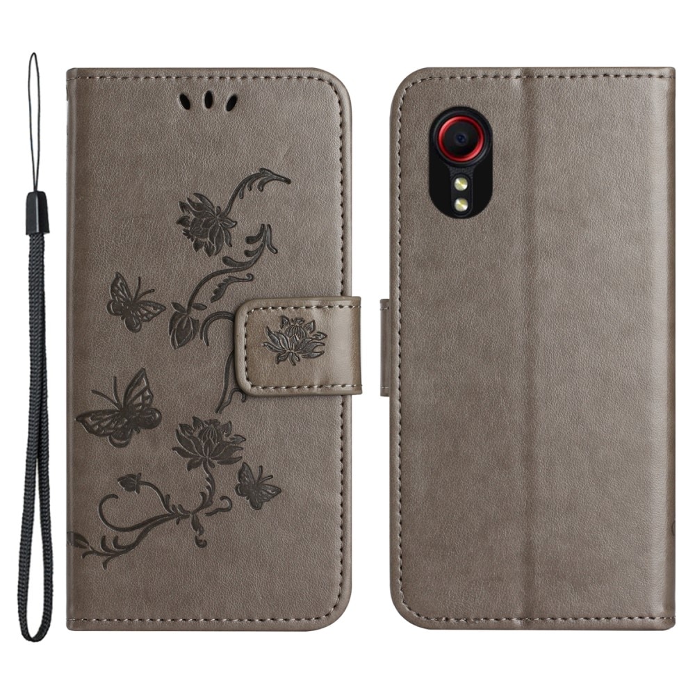 Funda de Cuero con Mariposas Samsung Galaxy Xcover 7, Gris
