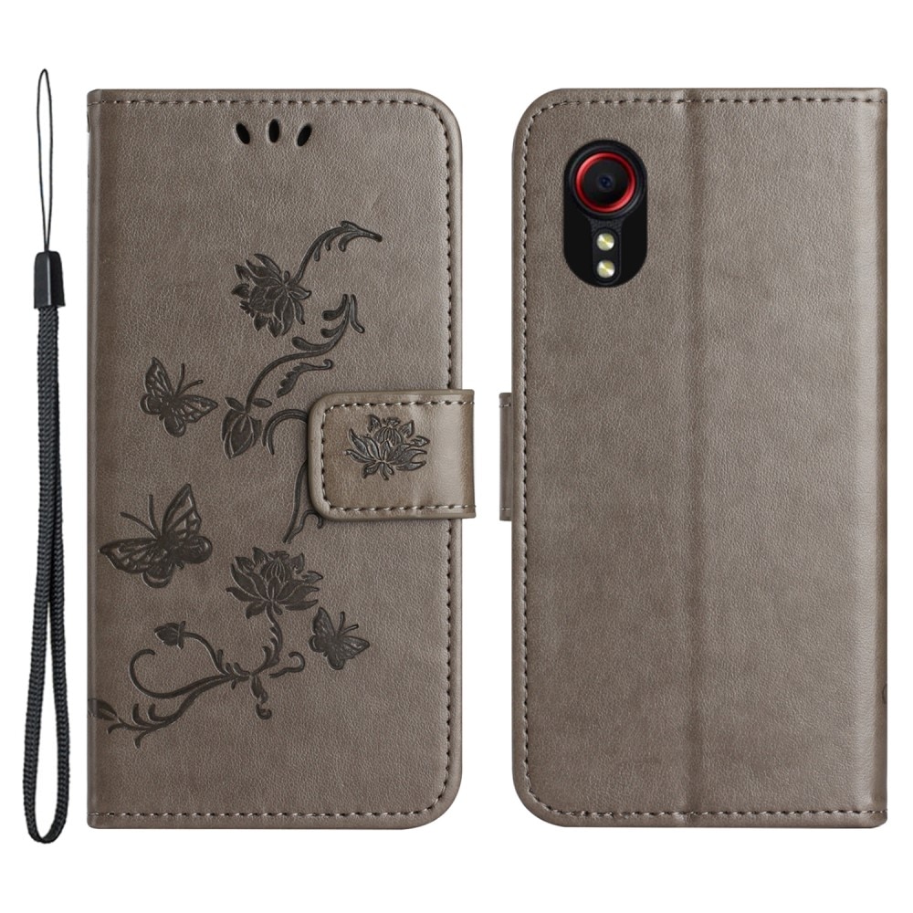 Funda de Cuero con Mariposas Samsung Galaxy Xcover 7, gris