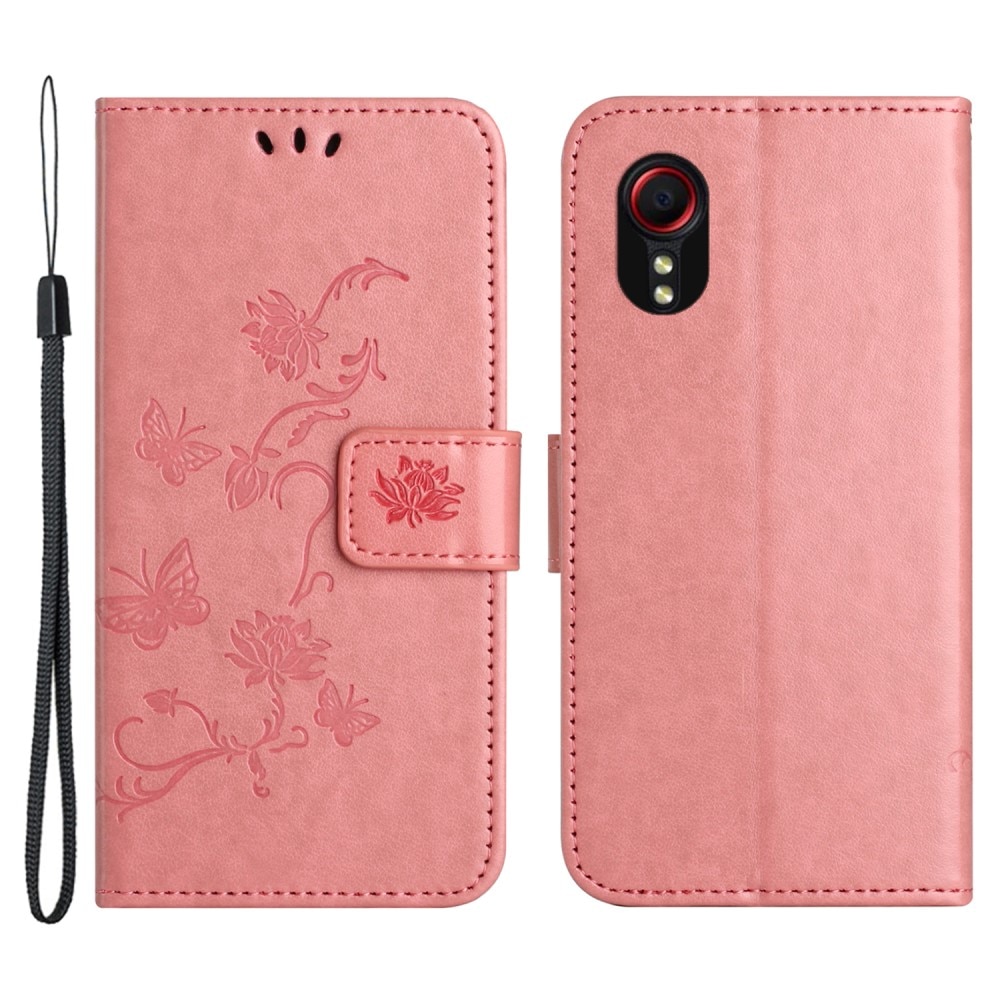 Funda de Cuero con Mariposas Samsung Galaxy Xcover 7, Rosa