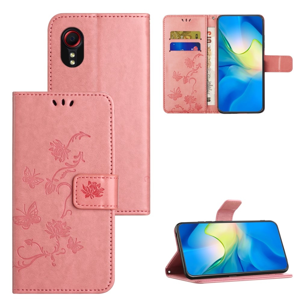Funda de Cuero con Mariposas Samsung Galaxy Xcover 7, Rosa
