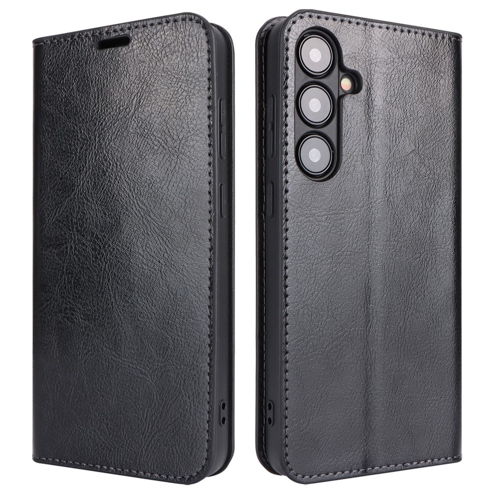 Funda cartera de cuero genuino Samsung Galaxy S24 Plus Negro