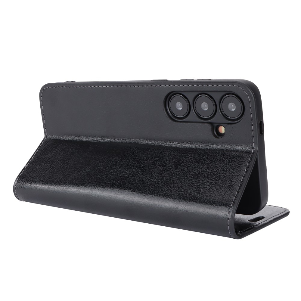 Funda cartera de cuero genuino Samsung Galaxy S24 Plus Negro