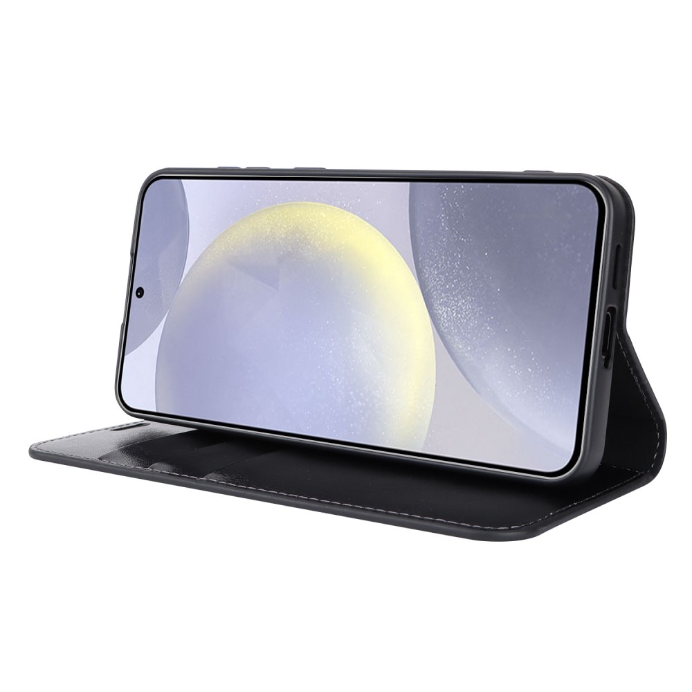 Funda cartera de cuero genuino Samsung Galaxy S24 Plus Negro