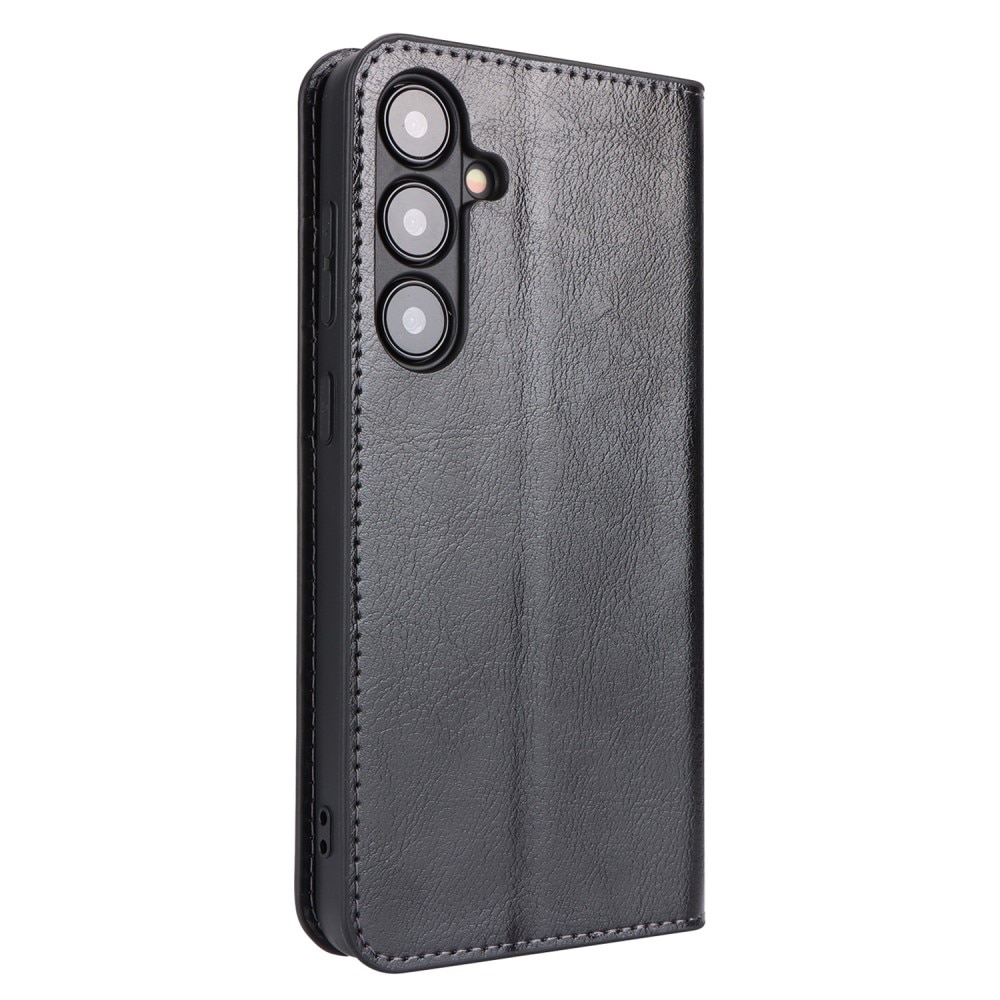 Funda cartera de cuero genuino Samsung Galaxy S24 Plus Negro